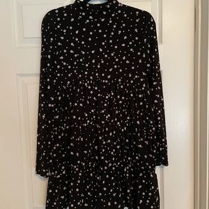 Mock neck polka dot tiered dress